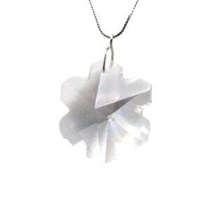 Vintage Crystal Snowflake Pendant Necklace, 925 Sterling Silver Chain